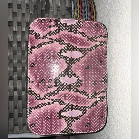 Consuela Crossbody Bag – Pink Python Print & Black Canvas with Rainbow Strap - Picture 5 of 17